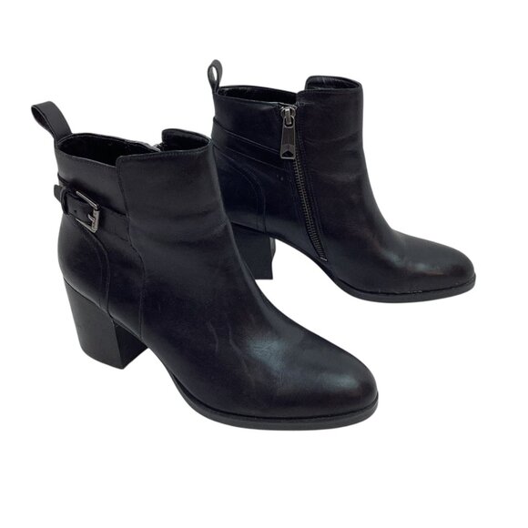 Lauren Ralph Lauren Genna Leather Ankle Boots Womens 7B Black Side Zipper & Buck - Picture 11 of 14